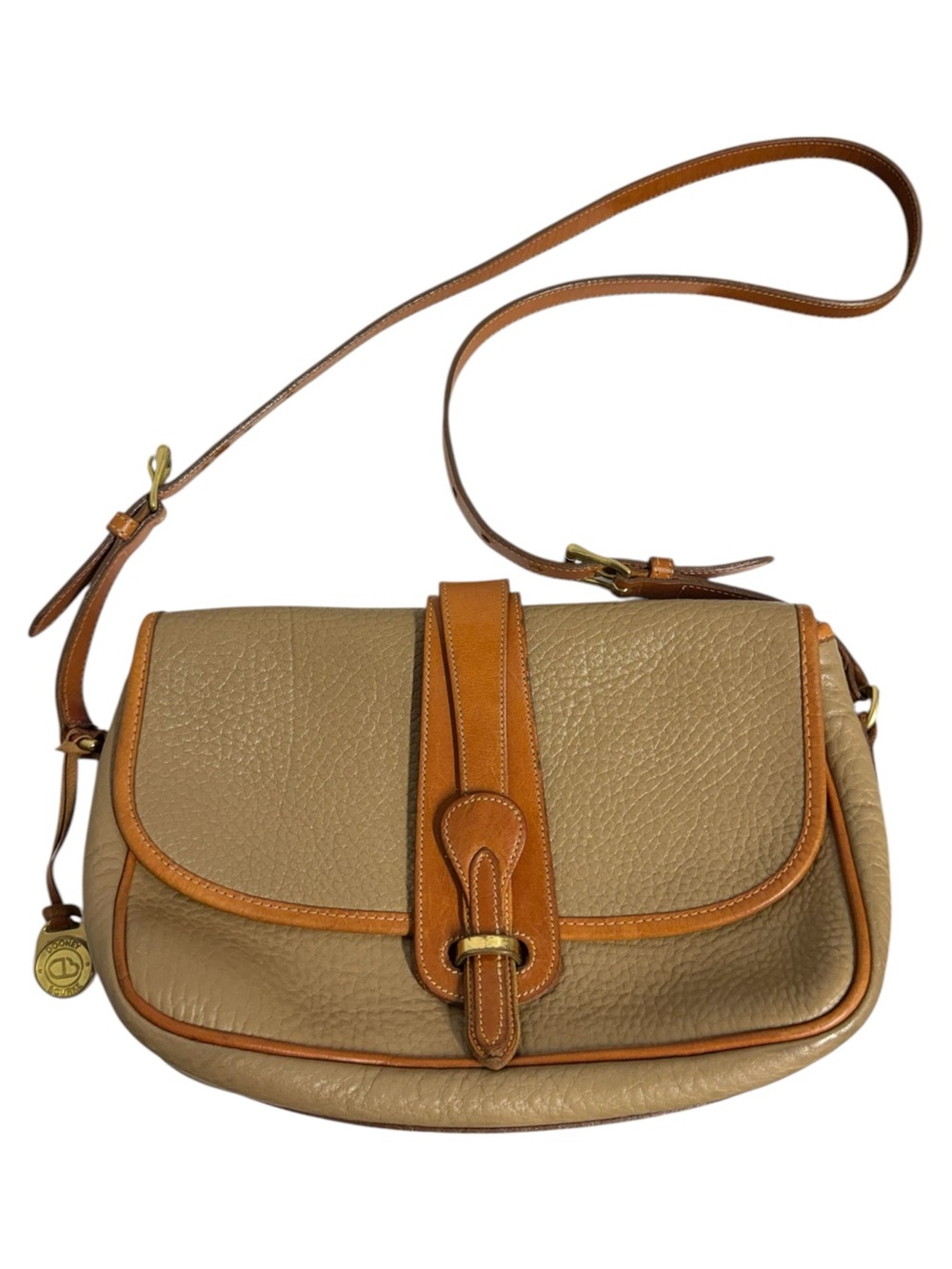 VTG Dooney & Bourke Equestrian Style Tan Pebbled Leather Bag